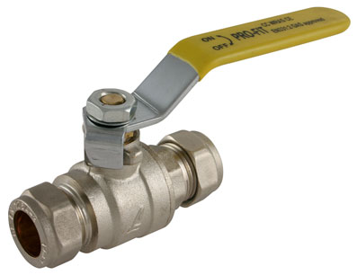 54mm Compression Yellow Lever Ball Valve - 102125