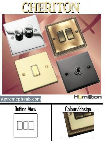 Cheriton Georgian Polished Brass 3 Gang 2Way 10AX-90R23PB/BL