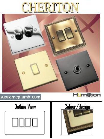 Cheriton Georgian Polished Brass 4 Gang 2Way 10AX-90R24PB/BL