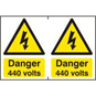 ASEC "Danger 440 Volts" 200mm X 300mm PVC Self Adhesive Sign - 2 Per Sheet - 776 