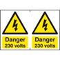 ASEC "Danger 230 Volts" 200mm X 300mm PVC Self Adhesive Sign - 2 Per Sheet - 789 