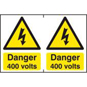 ASEC "Danger 400 Volts" 200mm X 300mm PVC Self Adhesive Sign - 2 Per Sheet - 792 