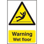 ASEC "Warning Wet Floor" 200mm X 300mm PVC Self Adhesive Sign - 1 Per Sheet - 1107 