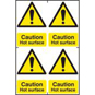 ASEC "Caution Hot Surface" 200mm X 300mm PVC Self Adhesive Sign - 4 Per Sheet - 1316 