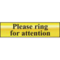 ASEC "Please Ring For Attention" 200mm X 50mm Gold Self Adhesive Sign - 1 Per Sheet - 6021 