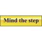 ASEC "Mind The Step" 200mm X 50mm Gold Self Adhesive Sign - 1 Per Sheet - 6029 