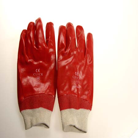 RED PVC KNIT WRIST GLOVES - 23140