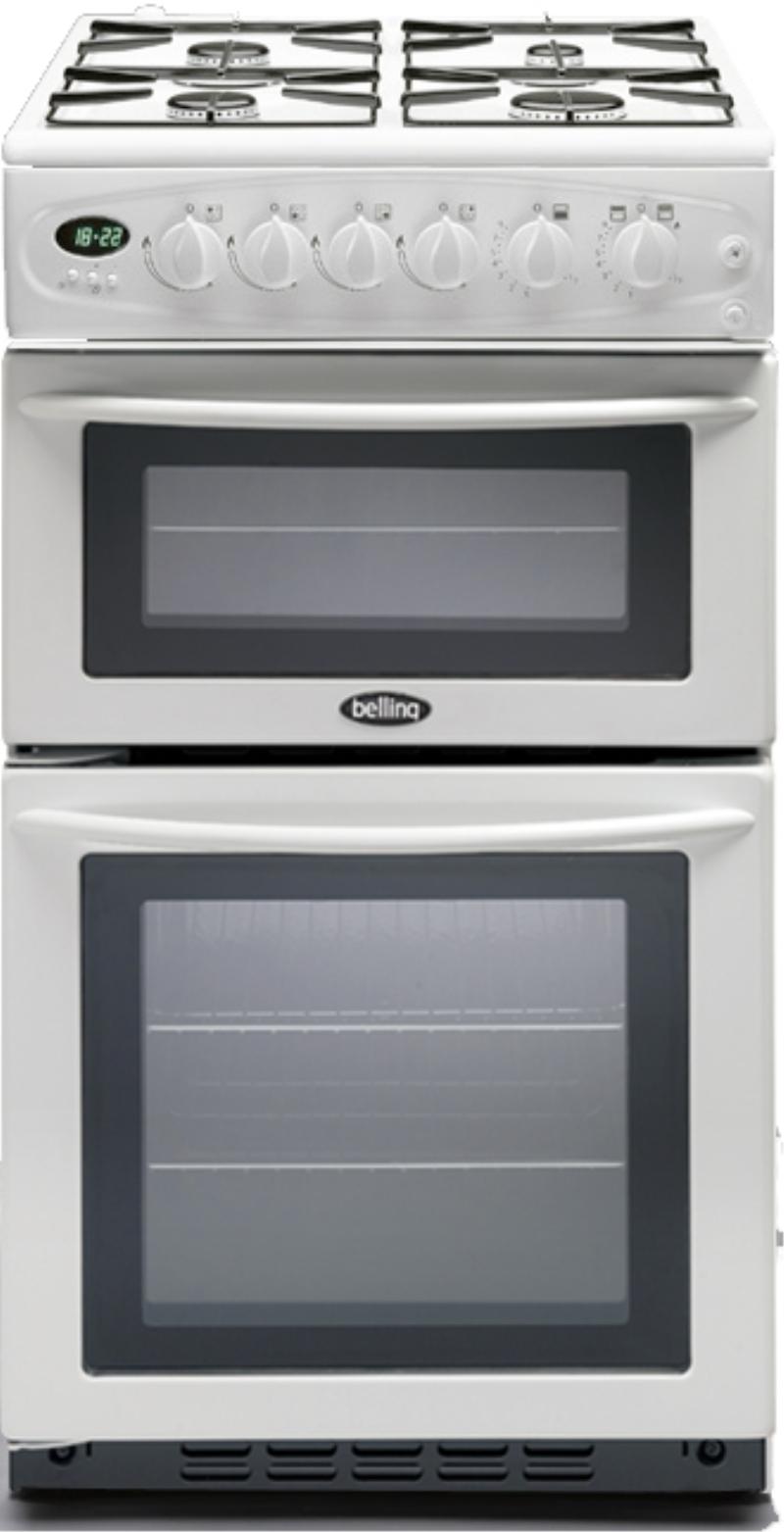 Belling 50cm Double Cavity FFD Gas Oven With Separate Grill White