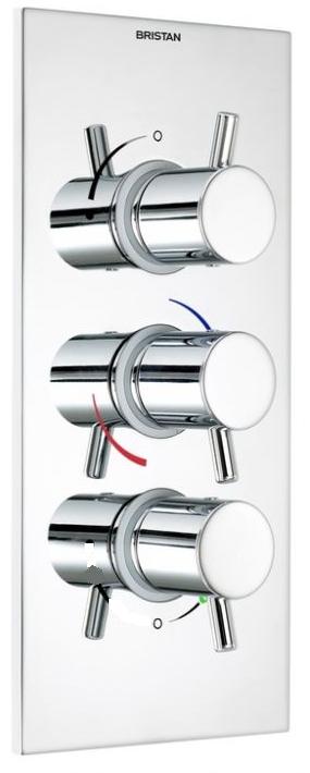 Bristan Prism 3 Control Thermostatic Recessed Valve with 2 Stopcocks Portrait - PM SHC3STPP C - PMSHC3STPPC