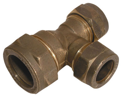 15mmx 15mmx 22mm Brass Compression Reducing Tee - CFRT-15-15-22