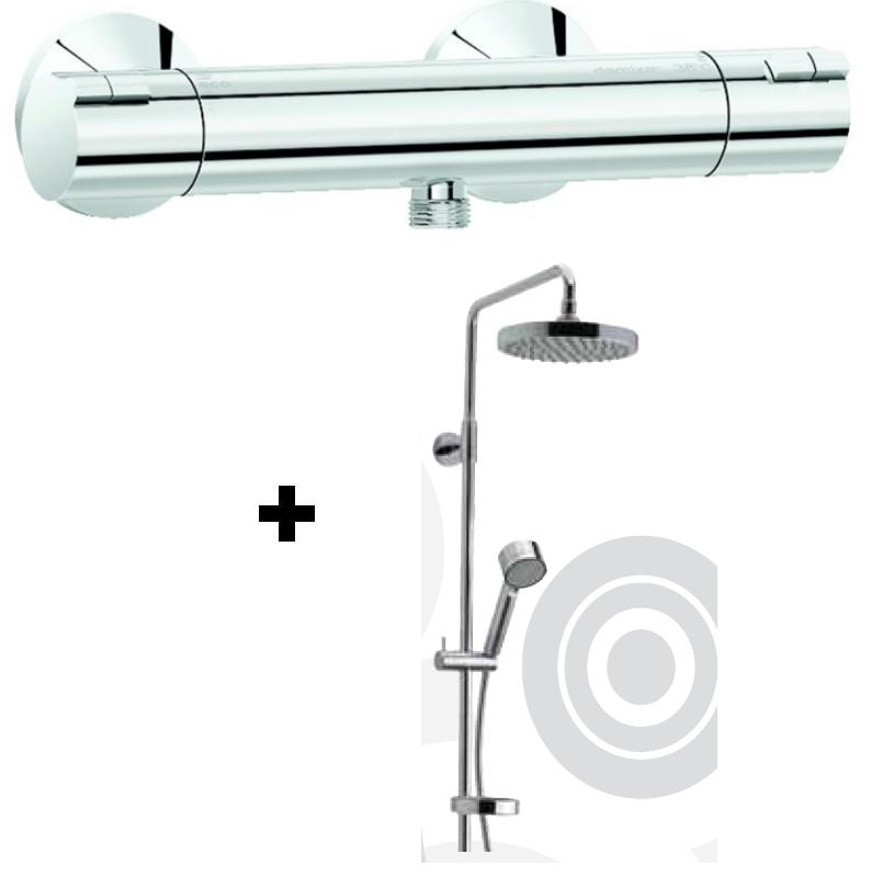 Damixa Thermostatic Bottom Outlet Shower Mixer + Kudos Grande Fixed Riser Set - TB200241 + TB240141