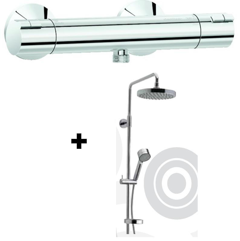 Damixa Thermostatic Bottom Outlet Shower Mixer + Kudos Grande Fixed Riser Set - TB200241 + TB240141