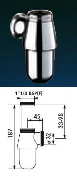 Urinal Waste, Brass Body 1"1/4, Horizontal Outlet - DD 517000