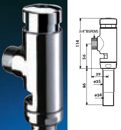 Tempoflux Flush Valve 3/4" BSP(M) + Tube Diameter (  ) 25 - DD 761025