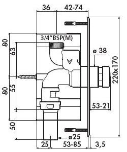 Tempoflux Recessed Flush Valve 3/4" Wall Plate 220x170 - DD 761627