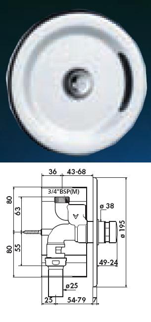 Tempoflux Recessed Flush Valve 3/4" Wall Plate Diameter (  ) 195 - DD 761900