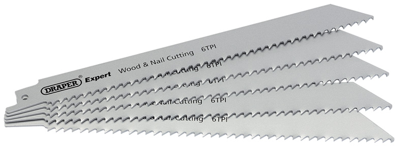 Expert 150mm 6TPI Bi-Metal Reciprocating Saw Blades For Wood And Nail Cutting - Pack Of 5 Blades - 02299 