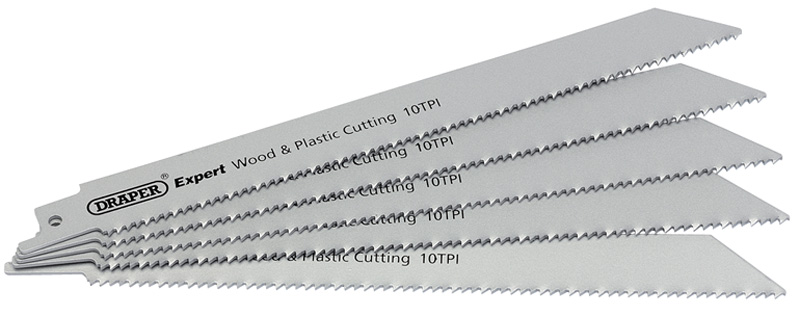 Expert 250mm 10TPI Bi-Metal Reciprocating Saw Blades For Wood And Plastic Cutting - Pack Of 5 Blade - 02304 