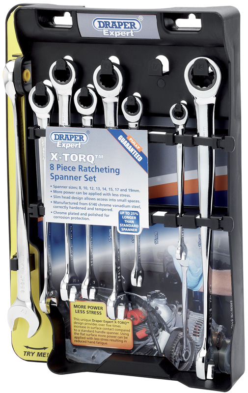 8 Piece Draper Expert X-Torq™ Long Ratcheting Spanner Set - 06983 