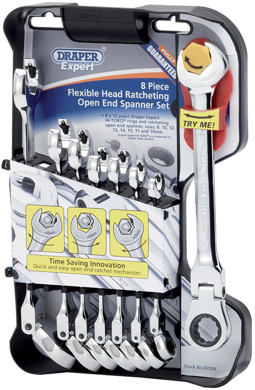 Expert 8 Piece Draper Expert Hi-Torq® Metric Flexible Head Double Ratcheting Combination Sp - 07034 