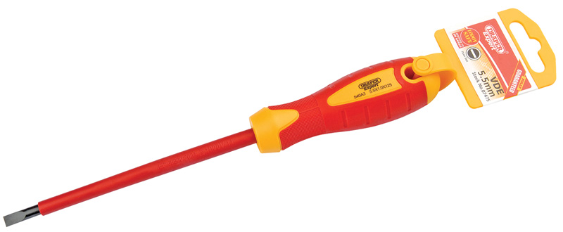 Expert 5.5mm X 125mm Fully Insulated Plain Slot Screwdriver. (Display Packed) - 07475 