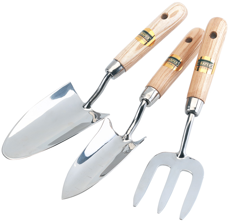 Expert 3 Piece Stainless Steel Hand Fork And Trowels Set With FSC Certified Ash Handles - 09565 