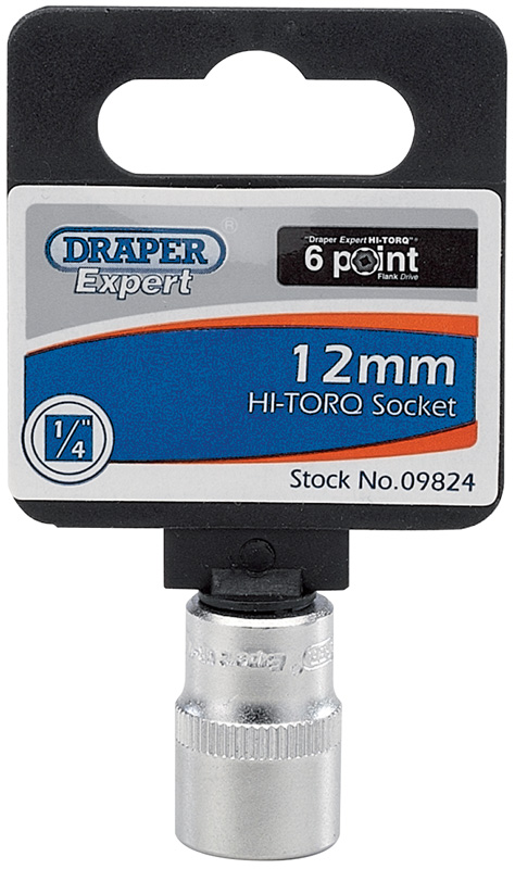 Expert 12mm 1/4" Square Drive Satin Chrome Hi-Torq® 6 Point Socket - 09824 