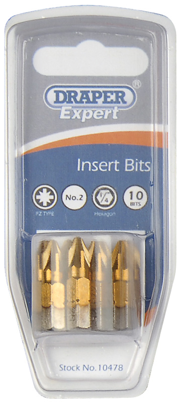 Expert No.2 1/4" Hex. PZ Type Titanium Nitride Coated Insert Bit 25mm Long X 10 - 10478 