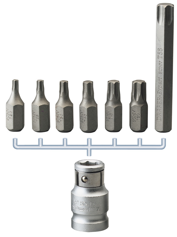 Expert 8 Piece 1/2" Square Drive Draper TX-Star Bit Set - 12200 