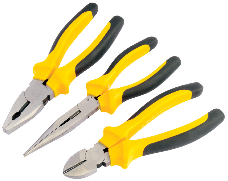 DIY Series 190mm 3 Piece Heavy Duty Soft Grip Pliers Set With Soft Grip Handles - 12522 