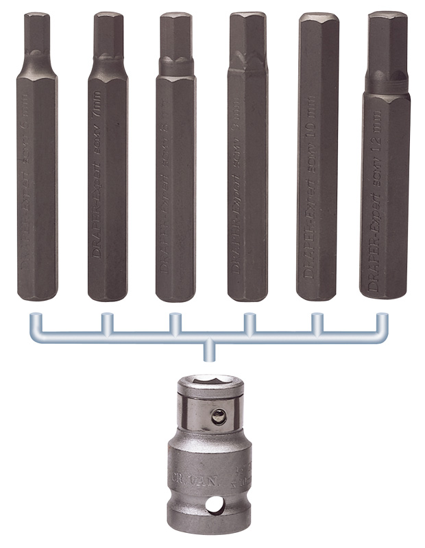 Expert 6mm - 12mm 7 Piece Hexagon Bit Set And Holder 1/2" Square Drive - 12837 