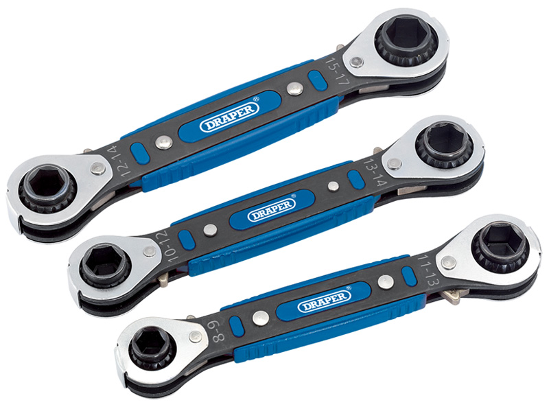3 Piece Wobble Ratcheting Ring Spanner Set - 13857 