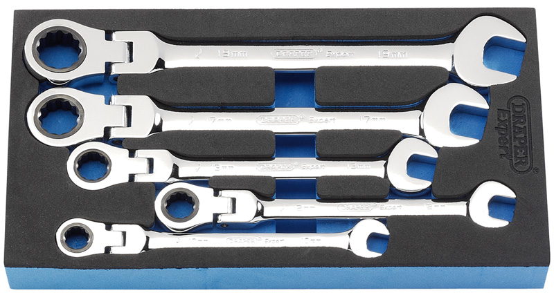 Expert 5 Piece Draper Expert Hi-Torq® Metric Flexible Head Ratcheting Spanner Set In Eva Fo - 20805 - SOLD-OUT!! 