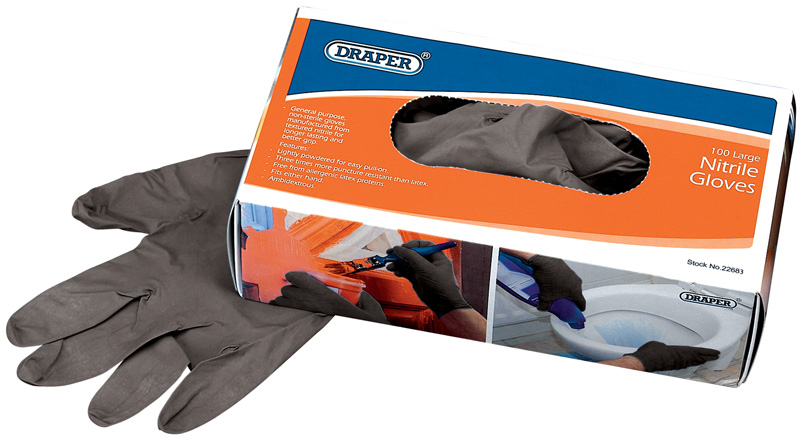 Box Of 100 Nitrile Gloves - Black - 22683 