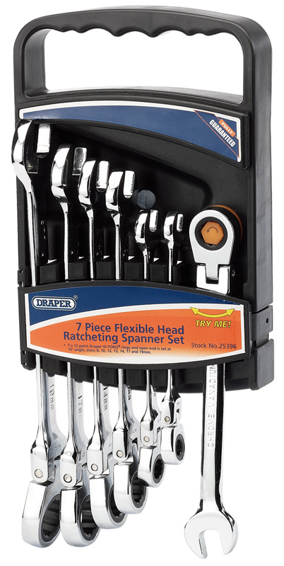 7 Piece Draper Hi-Torq® Metric Flexible Head Ratcheting Combination Spanner Set - 25396 