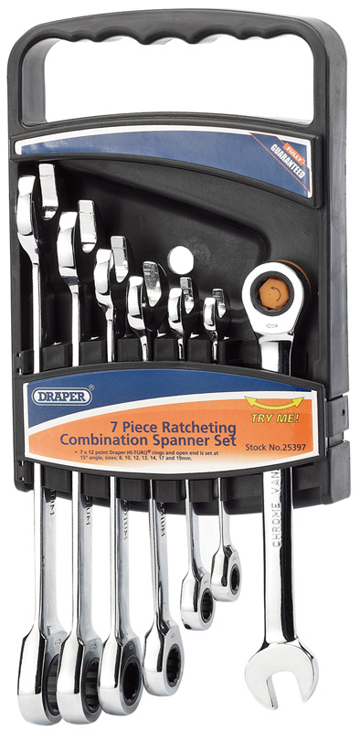 7 Piece Draper Hi-Torq® Metric Ratcheting Combination Spanner Set - 25397 