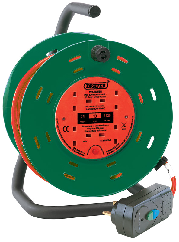 25m 230V Four Socket Garden Cable Reel With RCD Adaptor - 26341 