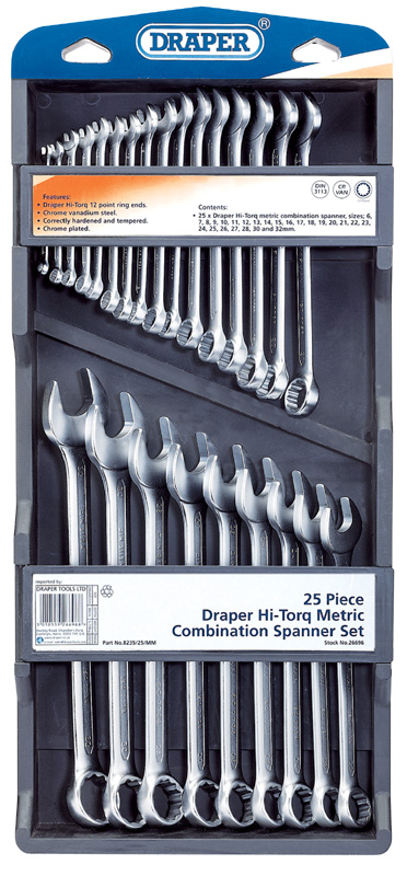 25 Piece Draper Hi-Torq® Metric Combination Spanner Set - 26696 