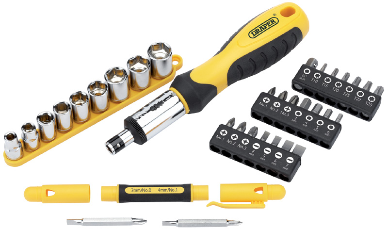 DIY Series 32 Piece Soft Grip Ratchet Screwdriver, Socket And Bit Set - 31162 