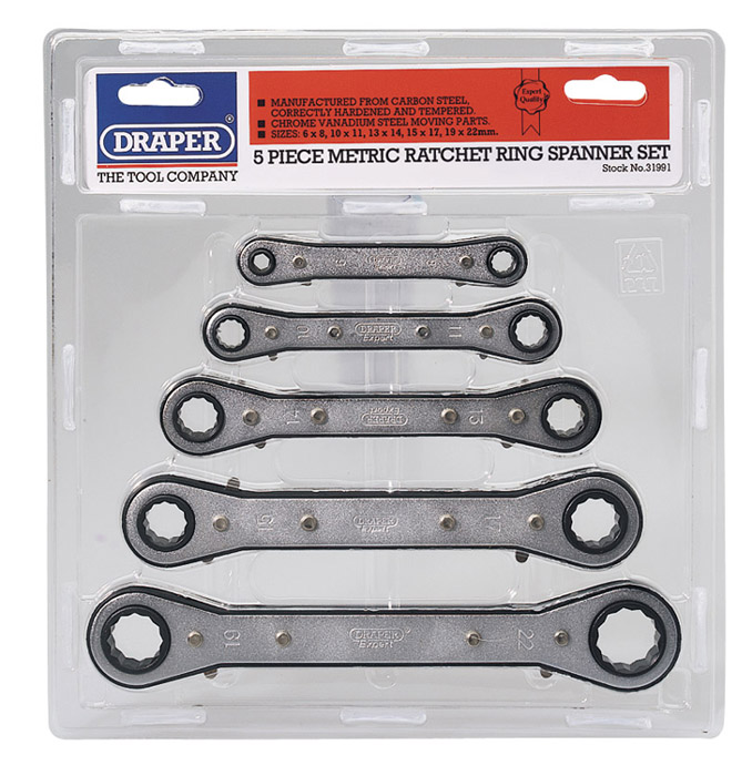 Expert 5 Piece Metric Ratcheting Ring Spanner Set - 31991 