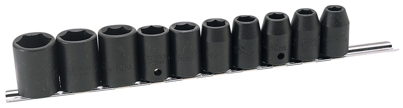 Expert 10 Piece 1/2" Square Drive Hi-Torq® Metric Impact Socket Set On A Rail - 33667 