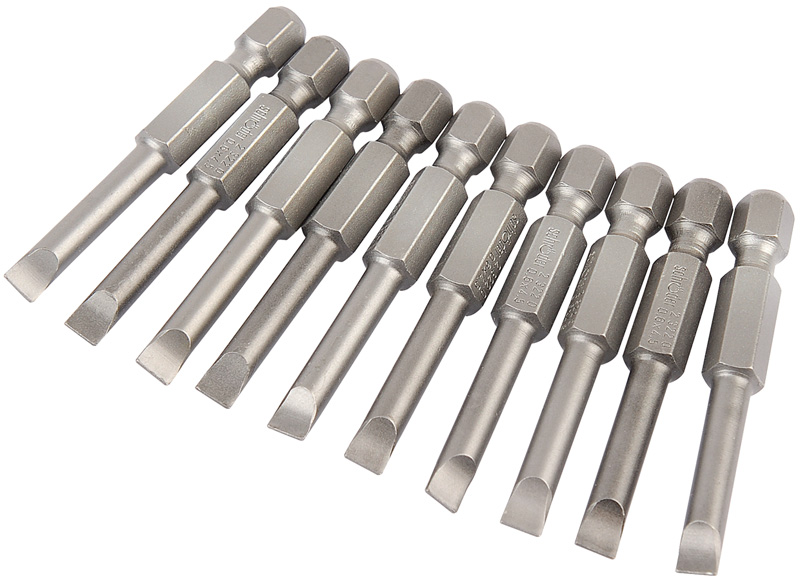 Expert Bag Of 10 4.5mm Plain Slot X 50mm X 1/4" Hexagon Shot Blast Screwdriver Bits - 33792 