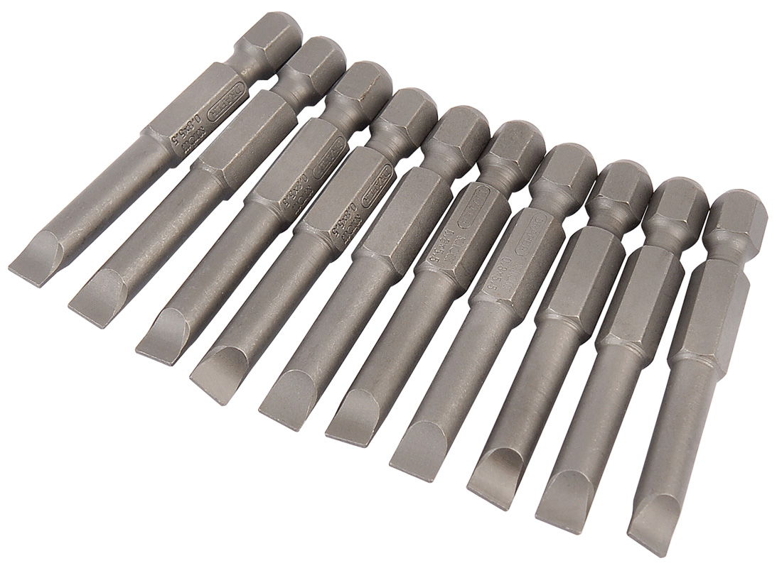 Expert Bag Of 10 5.5mm Plain Slot X 50mm X 1/4" Hexagon Shot Blast Screwdriver Bits - 33793 