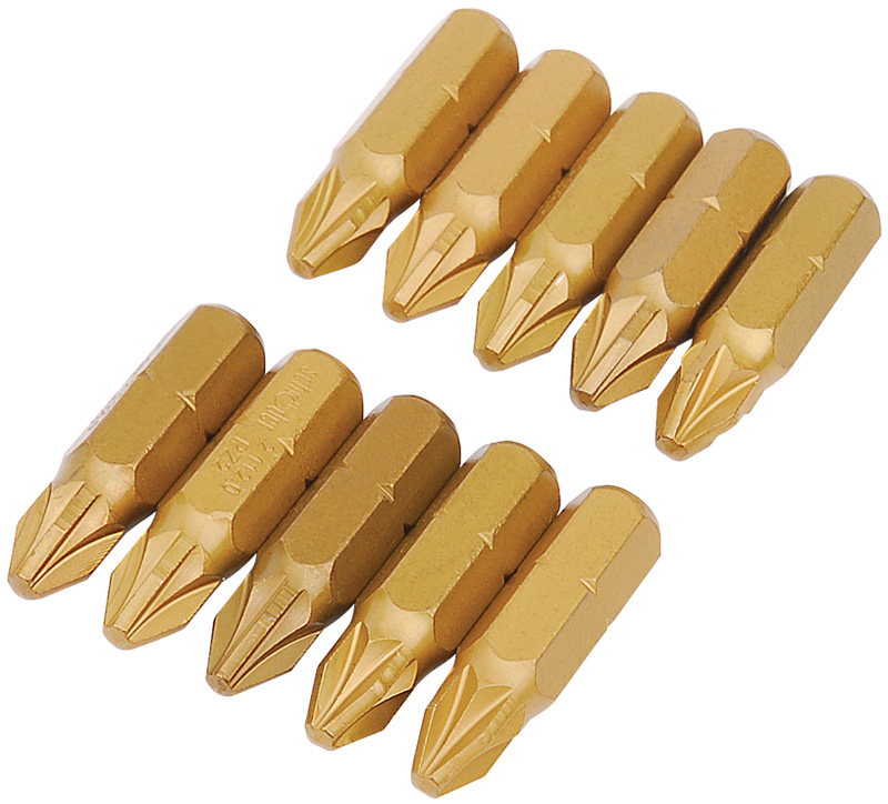 Expert Bag Of 10 No 2 PZ Type X 25mm X 1/4 Titanium Nitride Coated Screwdriver Bits - 33808 