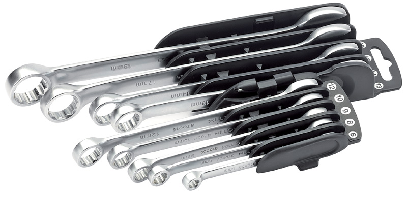 9 Piece Satin Chrome Metric Combination Spanner Set - 34151 