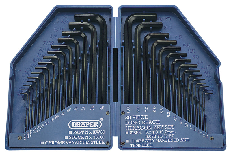 30 Piece Metric/Imperial Combined Long Pattern Hexagon Key Set - 36000 