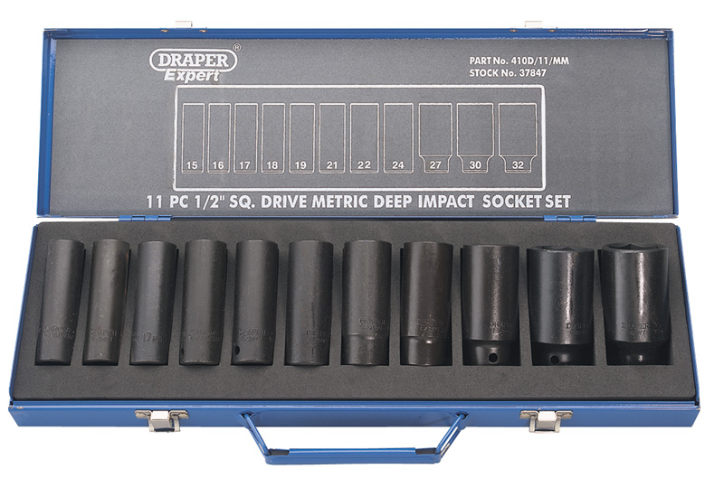 Expert 11 Piece 1/2" Square Drive Hi-Torq® Metric Hexagon Deep Impact Sockets - 37847 