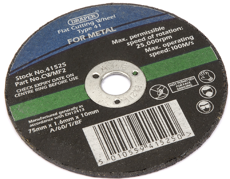 75 X 10 X 1.6mm Flat Metal Cutting Wheel - 41525 