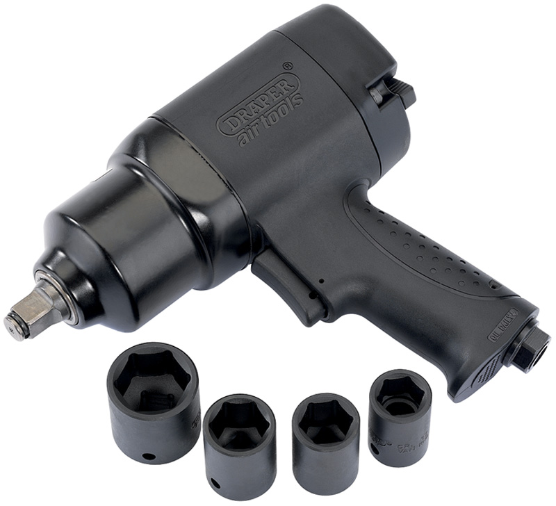 1/2" Square Drive Composite Body Air Impact Wrench Complete With Four Impact Sockets (17, 19, 2 - 42577 
