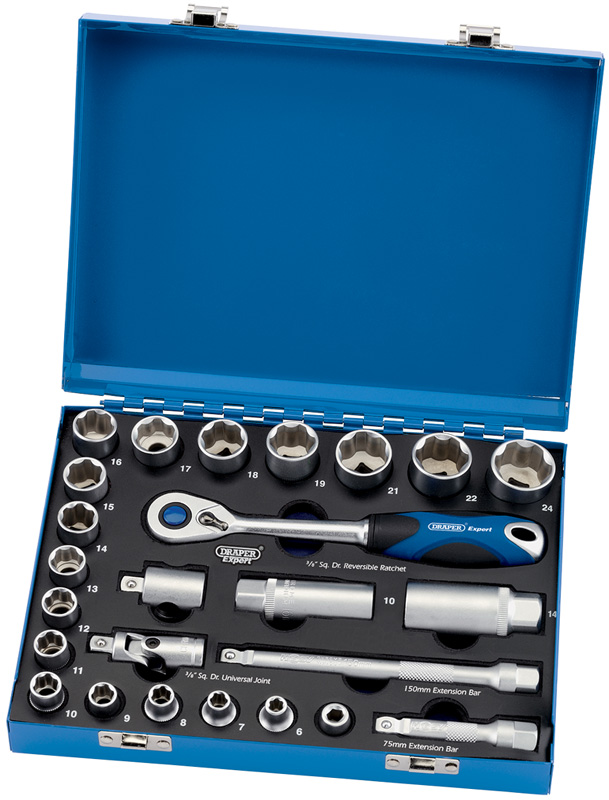 Expert 25 Piece 3/8" Square Drive Metric Socket Set In Metal Case - 43646 